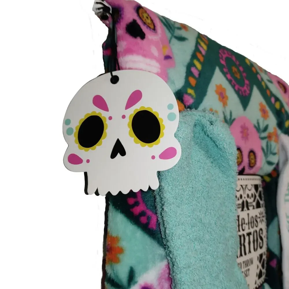 Dia De Los Muertos Sugar Skull Plush Throw Blanket & Gift Set
